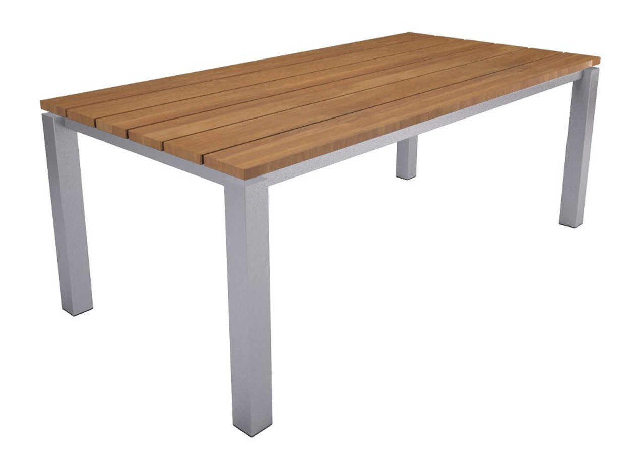 komen Messing kosten Zwevend houten tafelblad met RVS onderstel